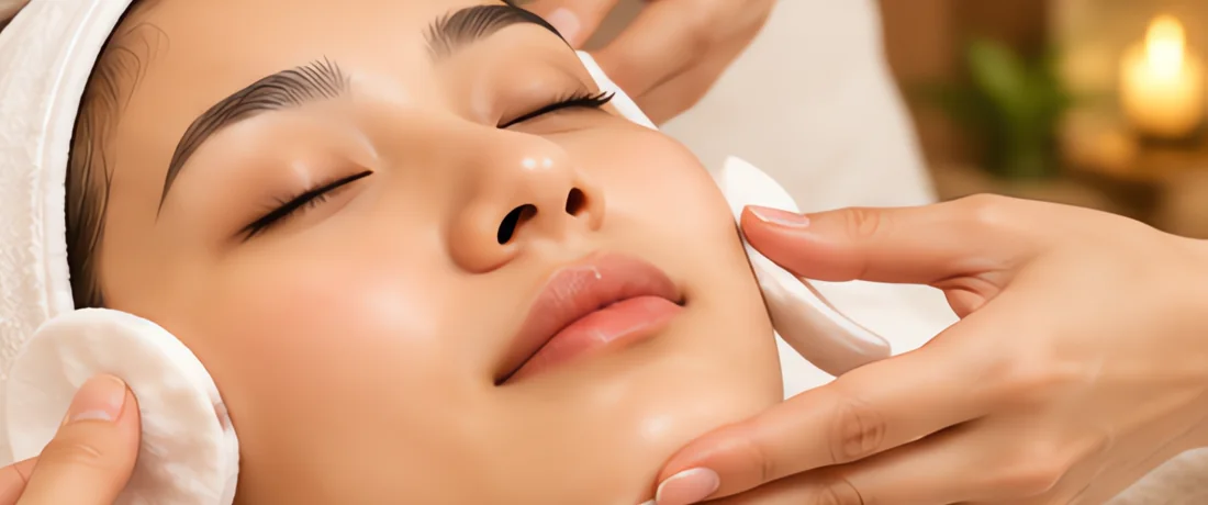 Chuyên viên chăm sóc da mặt cho khách trong phòng trị liệu